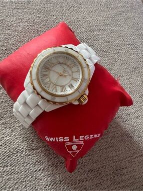 Brand new Swiss Legend White Ceramic Watch with Gold Accents